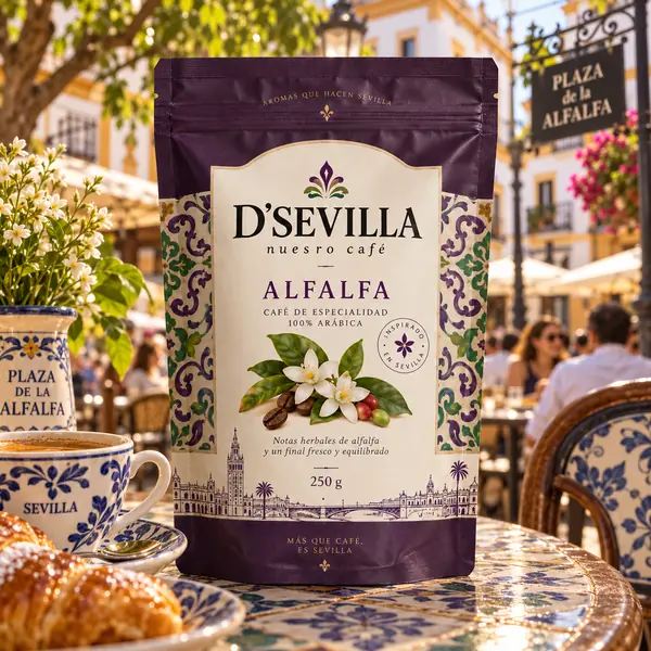 Café Alfalfa de D'Sevilla en una terraza de la Plaza de la Alfalfa