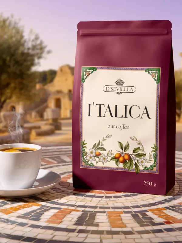 Café Itálica de D'Sevilla servido junto a mosaicos de inspiración romana